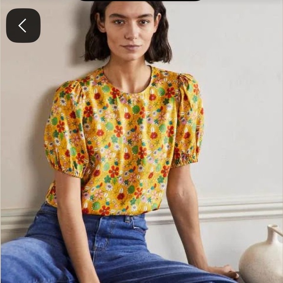 Boden Adriana Puff Sleeve Top Honeycomb Ditsy Floral Bloom size 4 - Picture 2 of 6